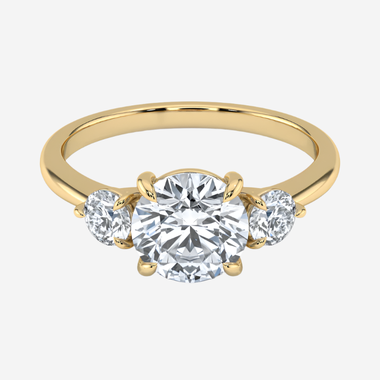 Elvira Round Three Stone Moissanite Engagement Ring Yellow Gold